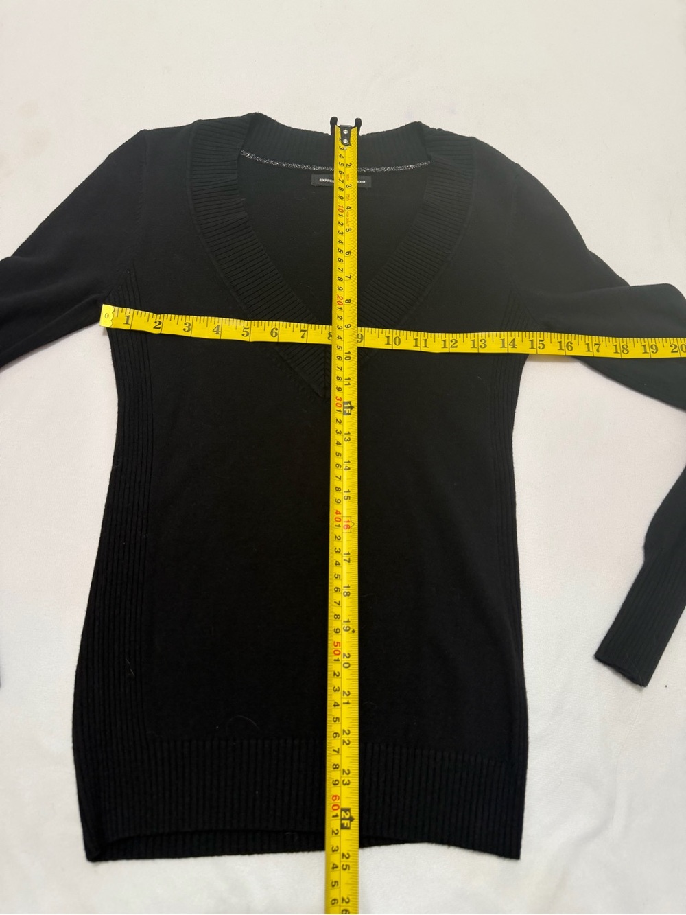 Express Black V-Neck Sweater - Slim Fit Rib Trim - Picture 10 of 10